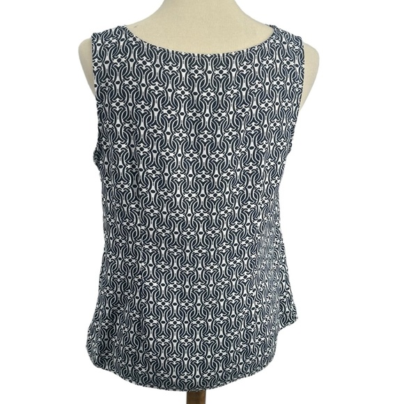Talbots Womens Geo Front Knot Blouse Petite Large Blue White Sleeveless … - Picture 2 of 7